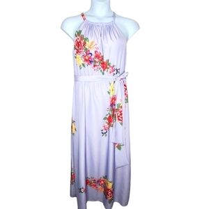 J. Peterman Floral Print Maxi Dress Size 16 Halter Lined Sleeveless Pastel Fairy